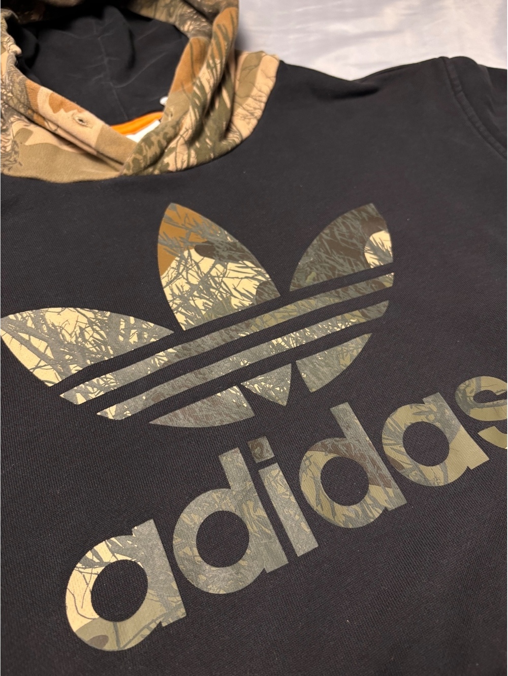 Adidas Black Hoodie with Camouflage Hood and Logo - Size XL